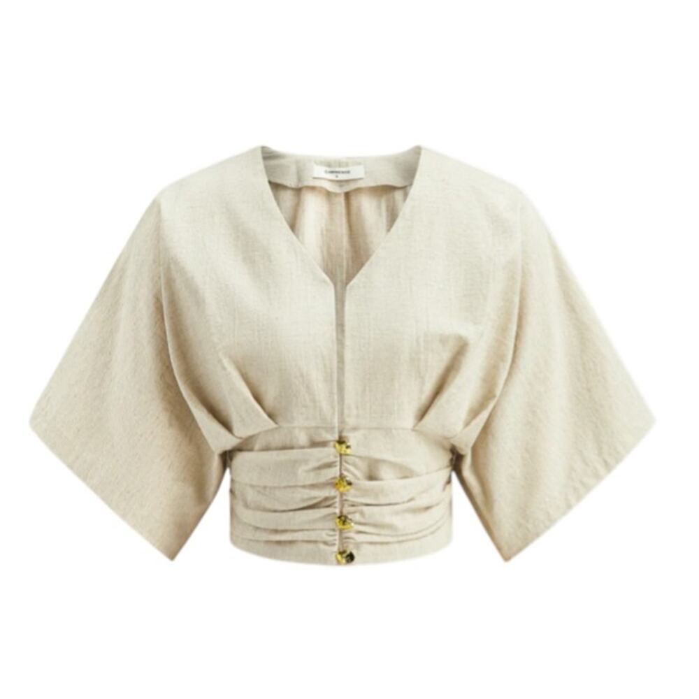 Commense Beige Cropped Blouse with Gold Buttons